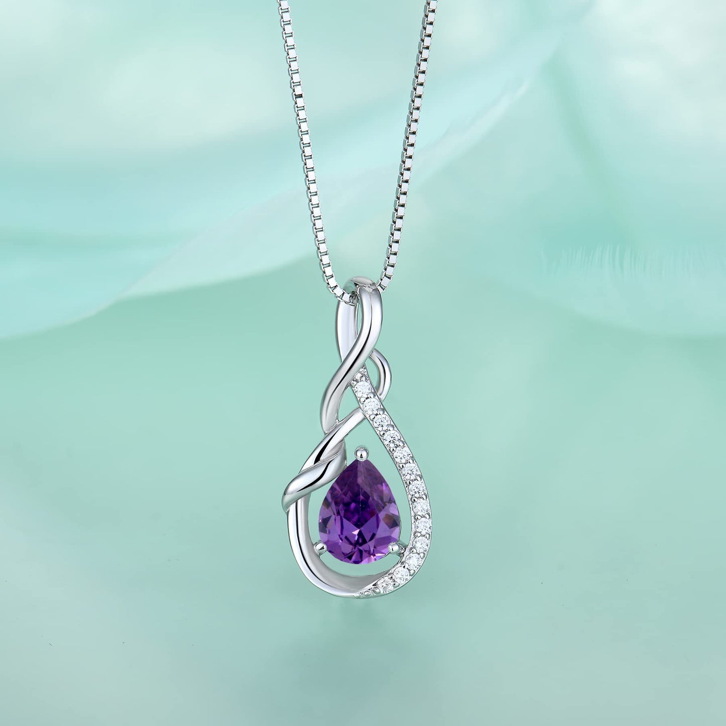 Starchenie Infinity Teardrop Pendant Necklace for Women 925 Sterling Silver Birthstone Jewelry