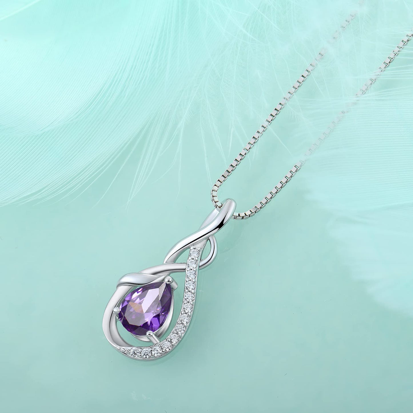 Starchenie Infinity Teardrop Pendant Necklace for Women 925 Sterling Silver Birthstone Jewelry