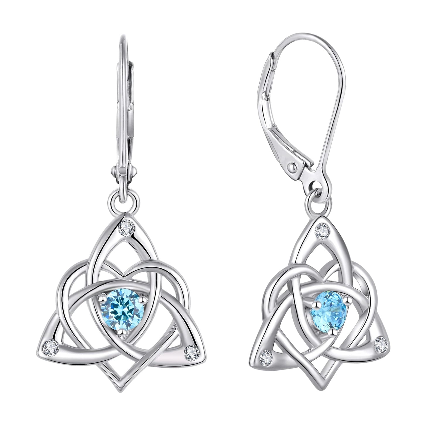 Starchenie Celtic Knot Dangle Earrings Sterling Silver Trinity Love Knot Leverback Earrings Birthstone Jewelry for Women