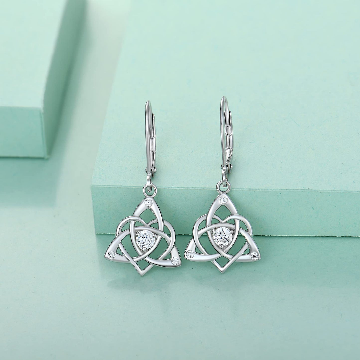 Starchenie Celtic Knot Dangle Earrings Sterling Silver Trinity Love Knot Leverback Earrings Birthstone Jewelry for Women