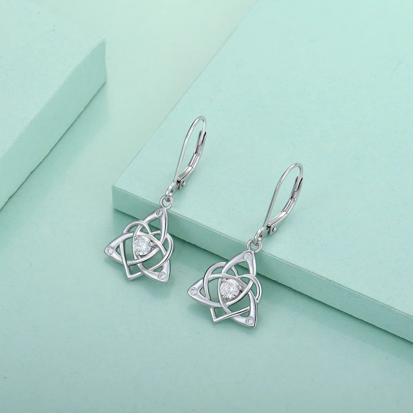 Starchenie Celtic Knot Dangle Earrings Sterling Silver Trinity Love Knot Leverback Earrings Birthstone Jewelry for Women