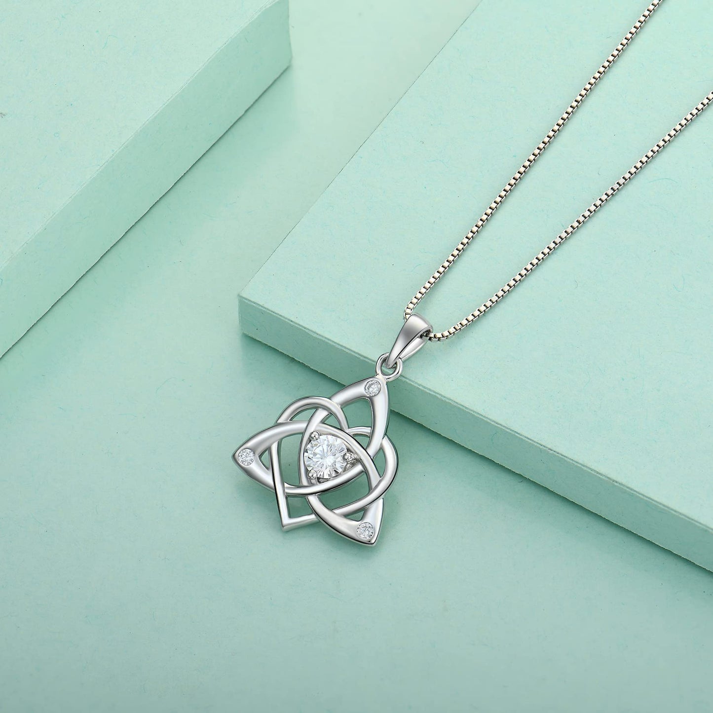 Starchenie Celtic Knot Necklace for Women 925 Sterling Silver Trinity Love Knot Pendant Birthstones Jewelry