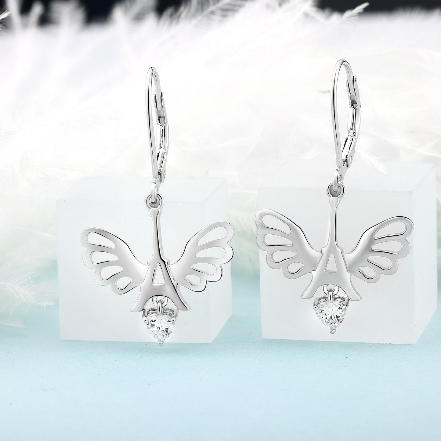 Starchenie Drop Dangel Earrings for Women 925 Sterling Silver Wings Eiffel Tower Earrings Heart Birthstone Jewelry