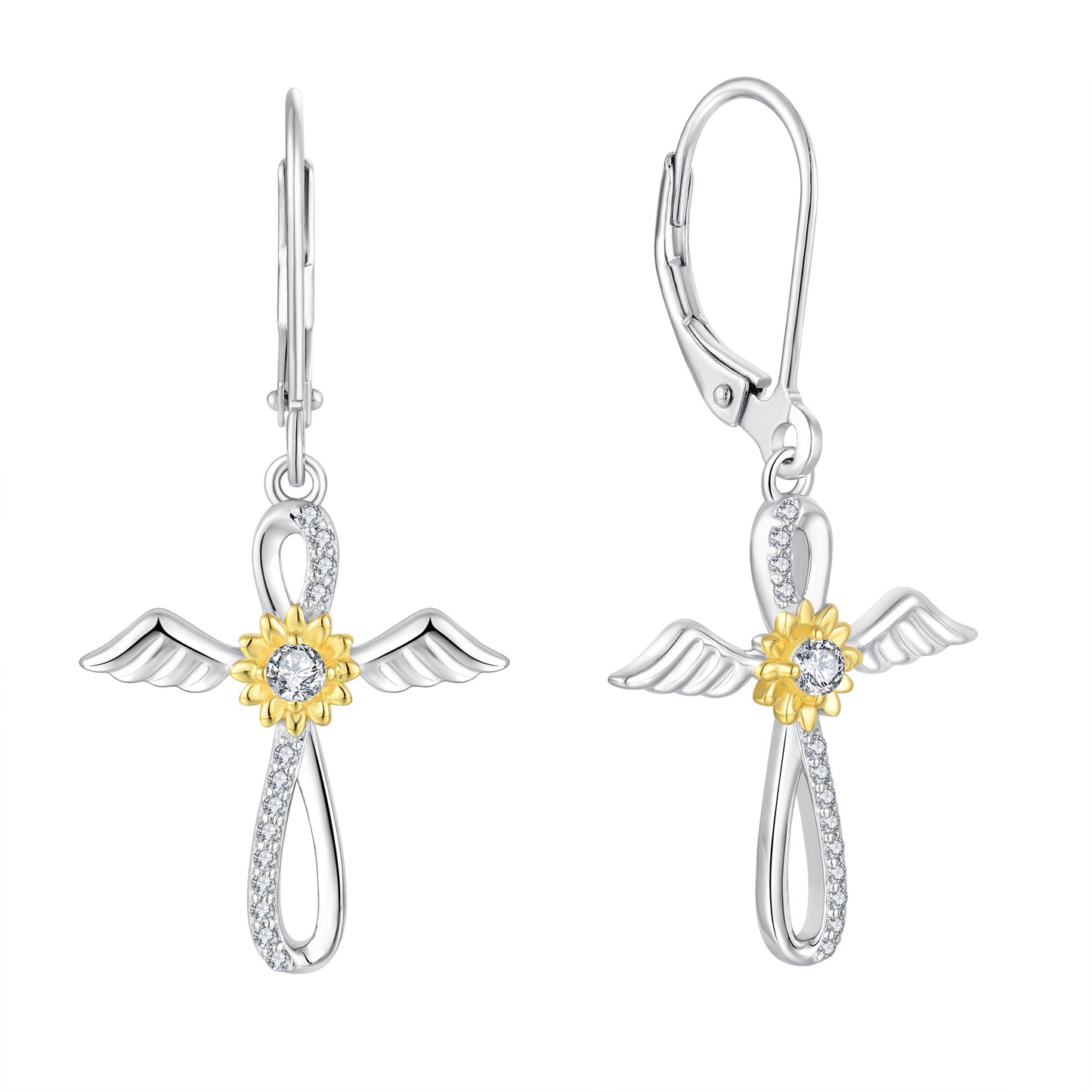 Starchenie Cross Dangle Drop Earrings 925 Sterling Silver Angel Wings Sunflower Earrings Gift for Women