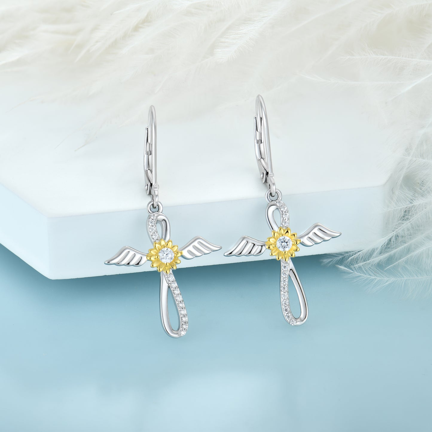 Starchenie Cross Dangle Drop Earrings 925 Sterling Silver Angel Wings Sunflower Earrings Gift for Women