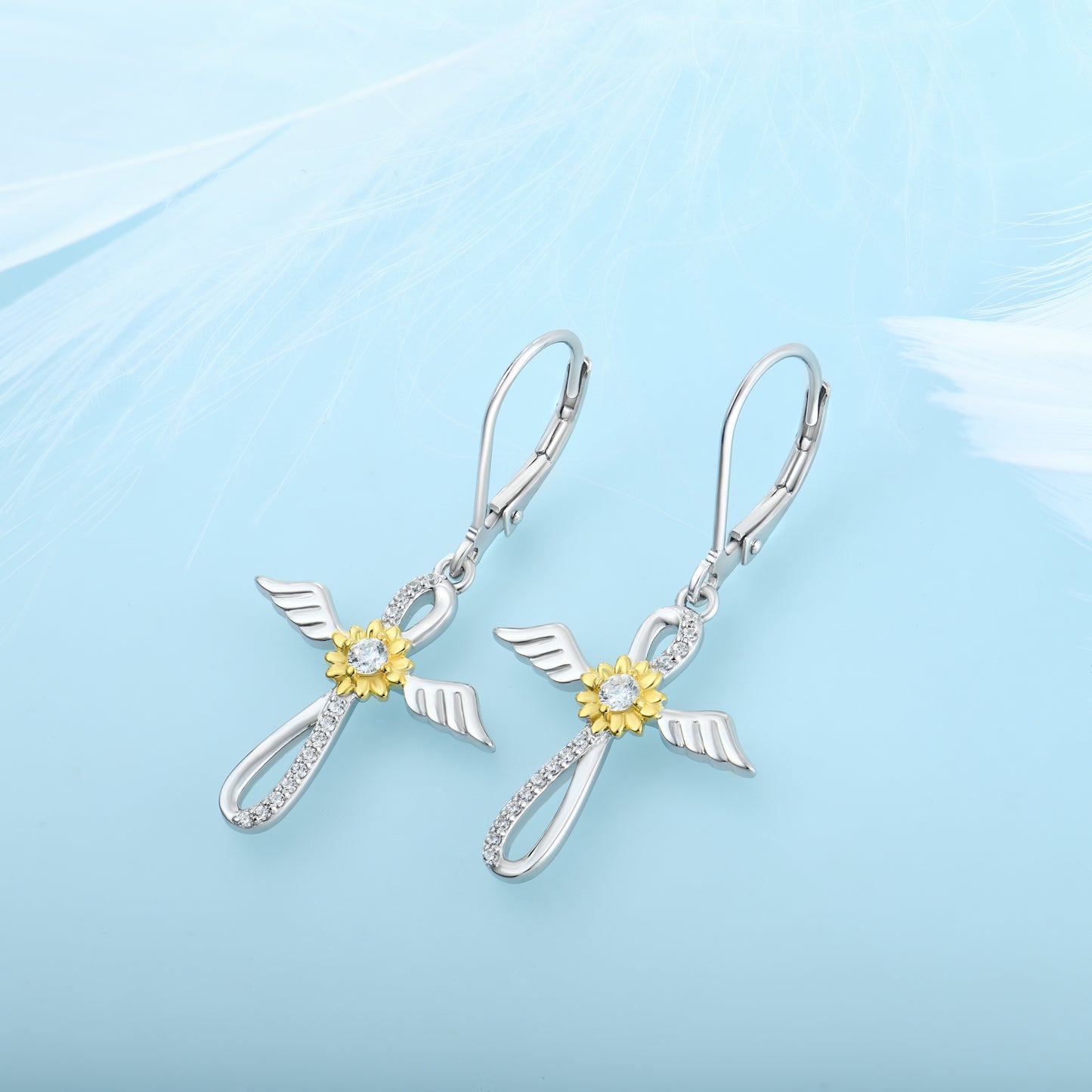 Starchenie Cross Dangle Drop Earrings 925 Sterling Silver Angel Wings Sunflower Earrings Gift for Women