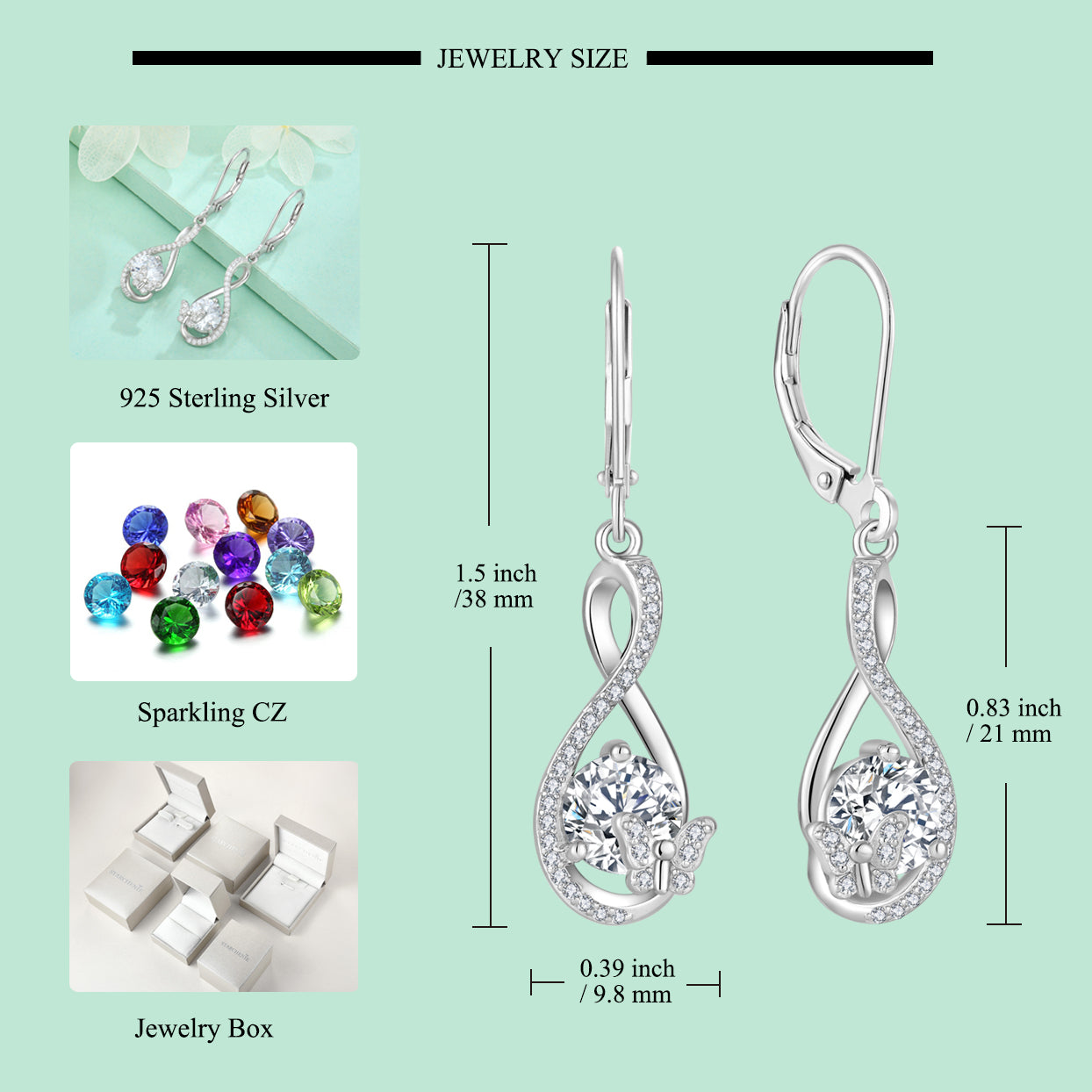 Starchenie Butterfly Dangle Drop Earrings 925 Sterling Silver Infinity Leverback Birthstones Earrings Gift for Women