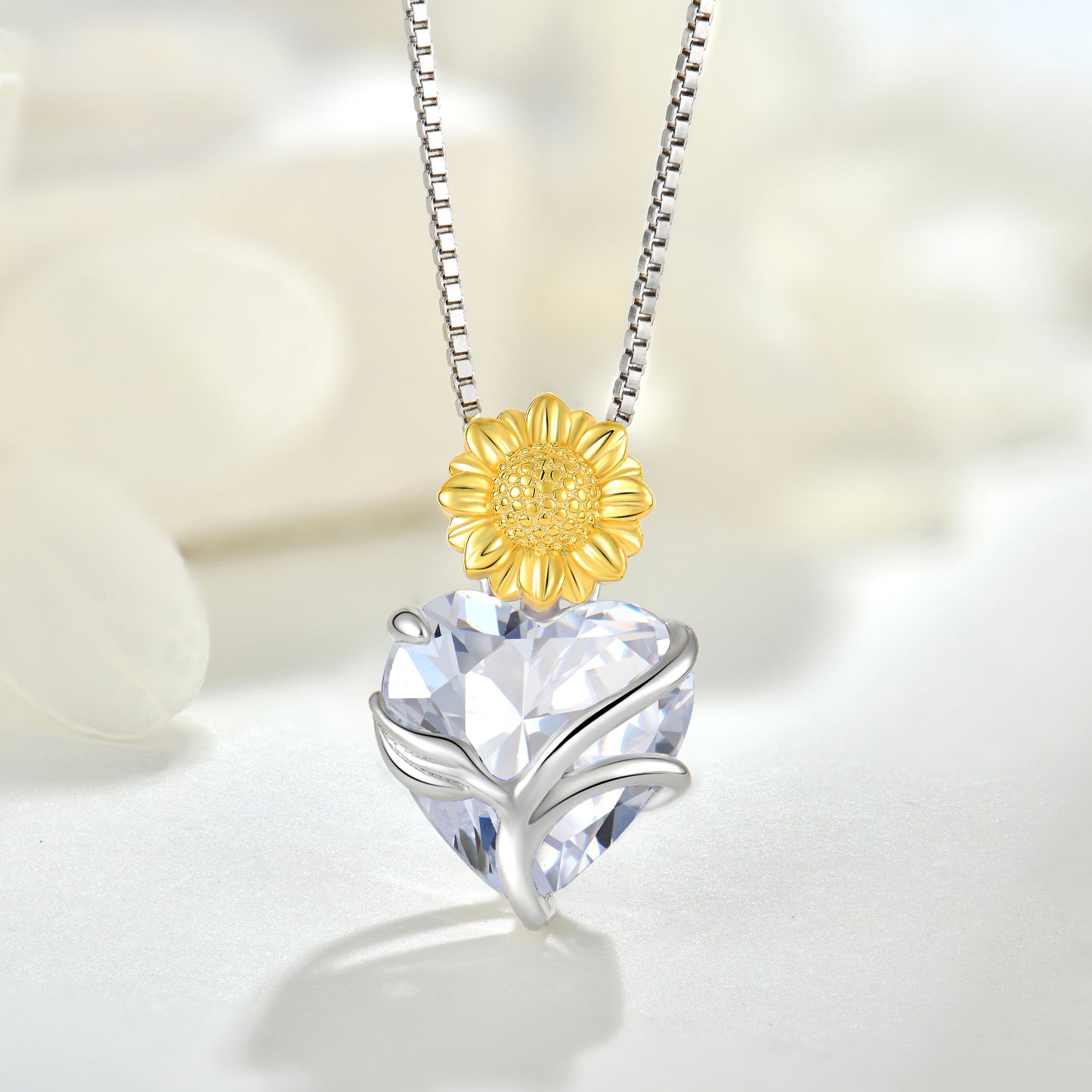 Starchenie Heart Birthstone Necklace 925 Sterling Silver Sunflower Pendant Jewelry for Women