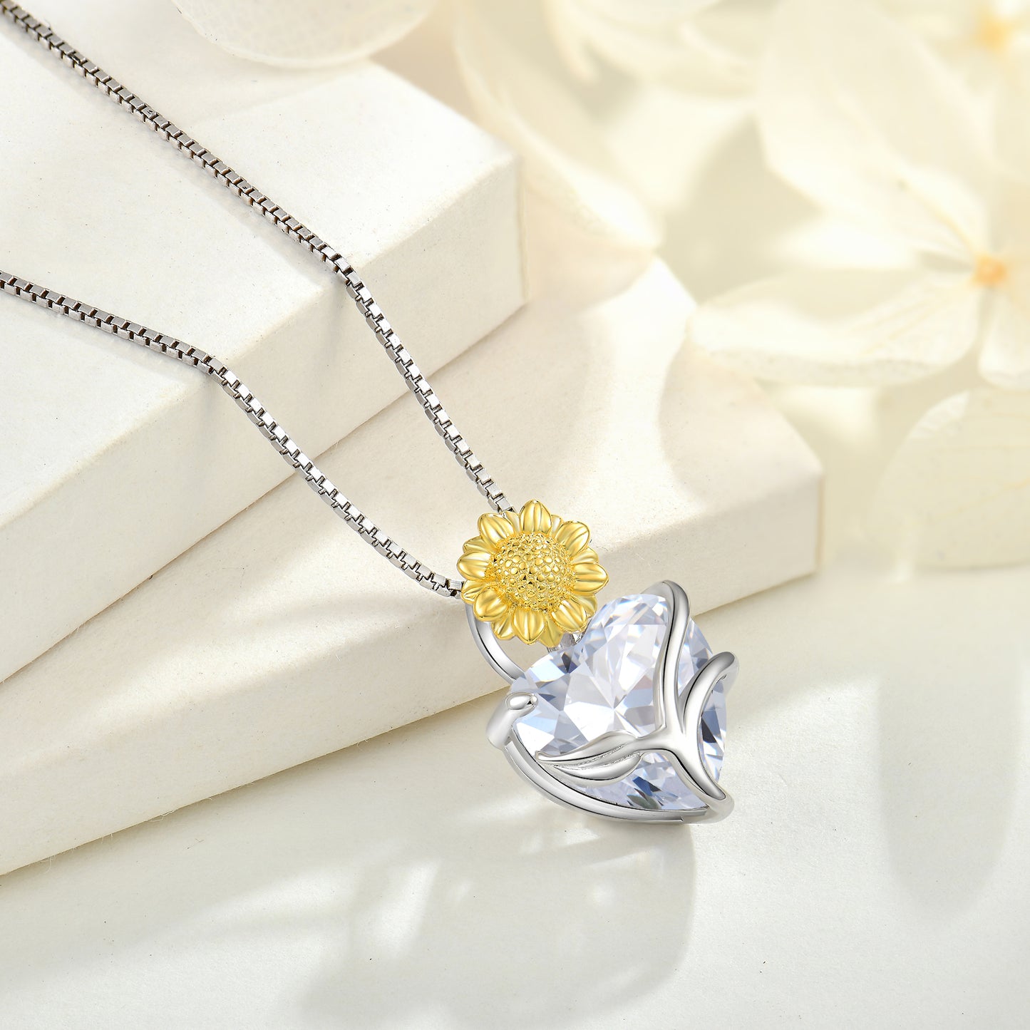 Starchenie Heart Birthstone Necklace 925 Sterling Silver Sunflower Pendant Jewelry for Women