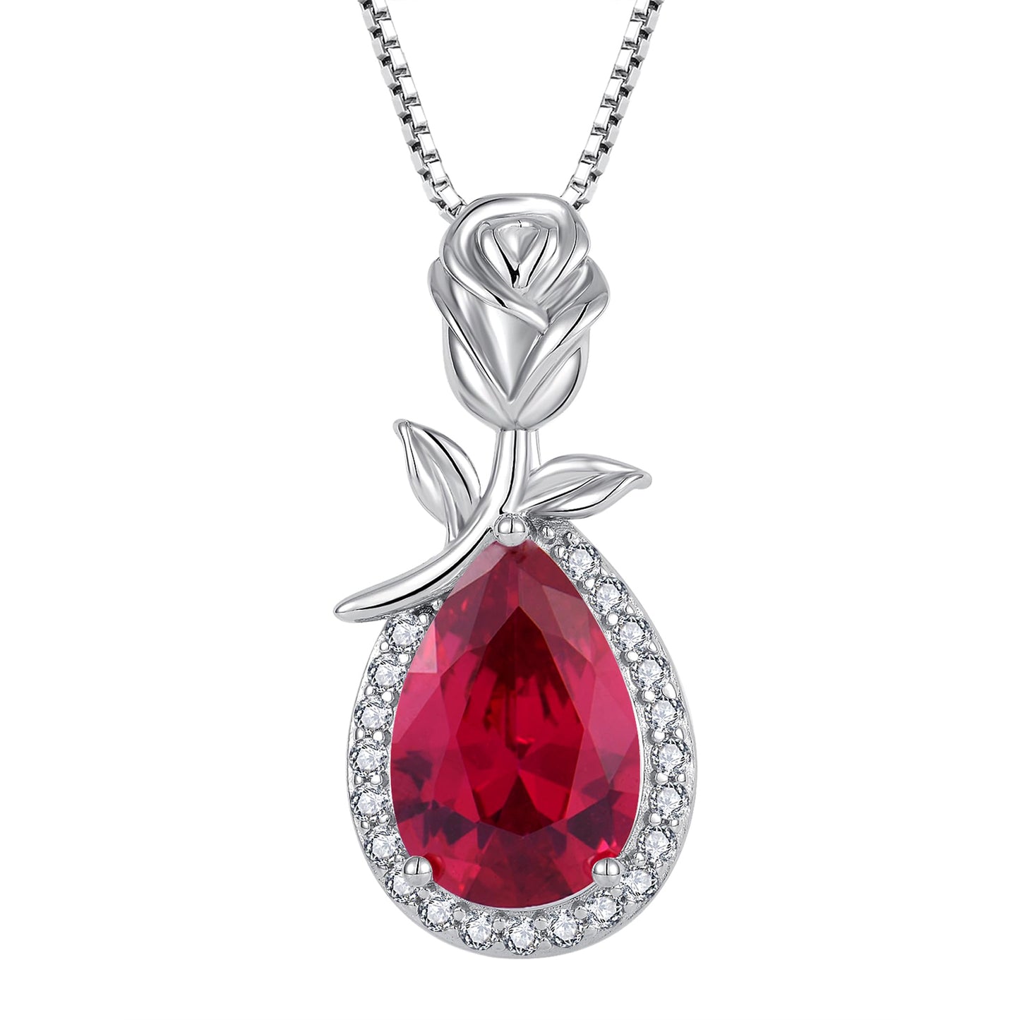 STARCHENIE Birthstone Necklace for Women 925 Sterling Silver Rose Flower Pendant Teardrop Jewelry